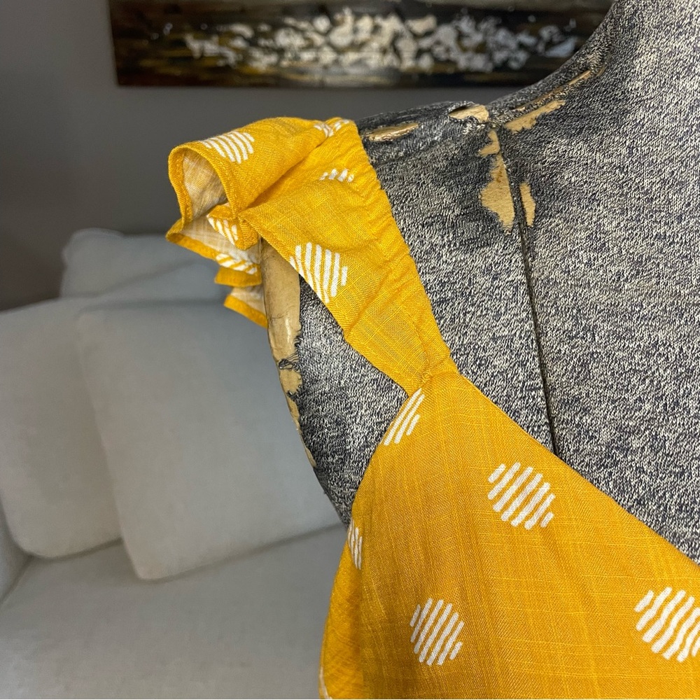 S L XL XXL NWT LC Lauren Conrad, golden yellow & white girly wrap flowy dress - Picture 3 of 9